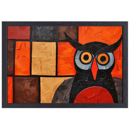 Kleurrijke abstracte uil schilderij op canvas canvas met baklijst