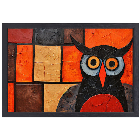 Kleurrijke abstracte uil schilderij op canvas canvas met baklijst