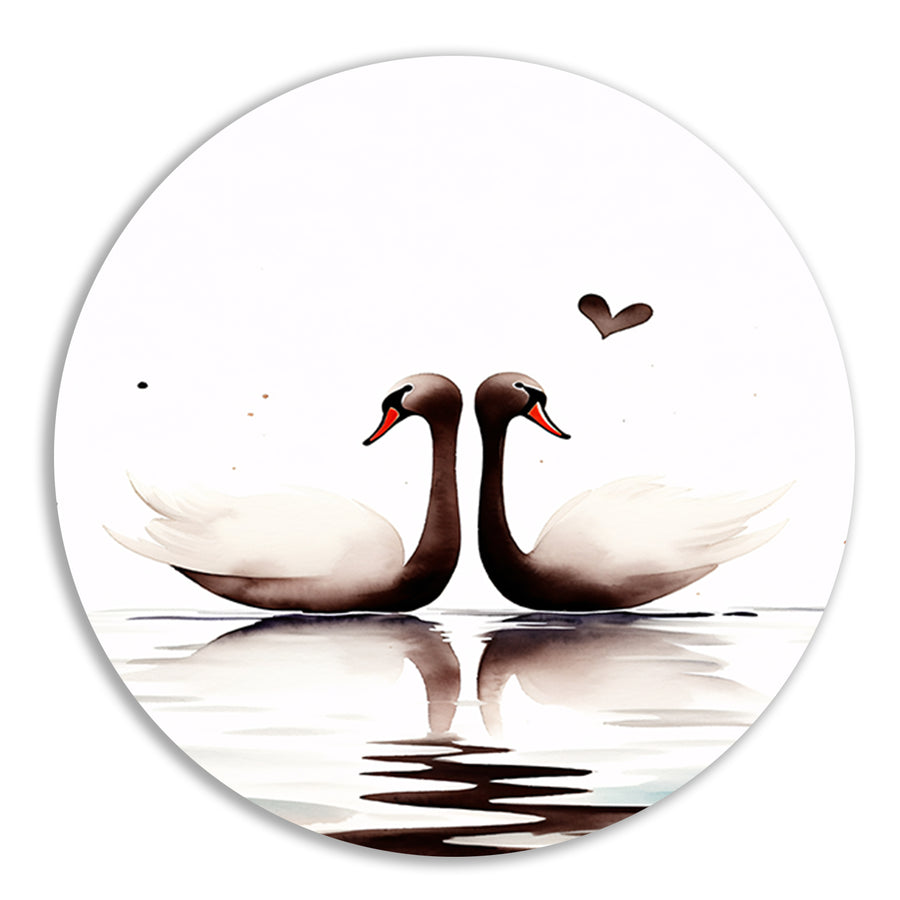 Elegante Zwanen en Liefde in Sepia Tinten forex muurcirkel