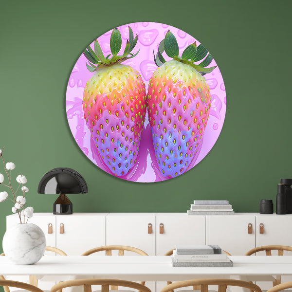 Abstract Aardbeien op Roze Achtergrond aluminium muurcirkel