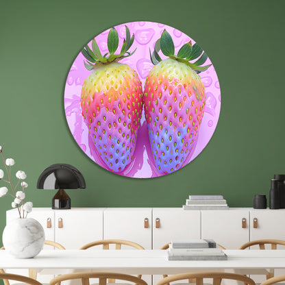 Abstract Aardbeien op Roze Achtergrond aluminium muurcirkel