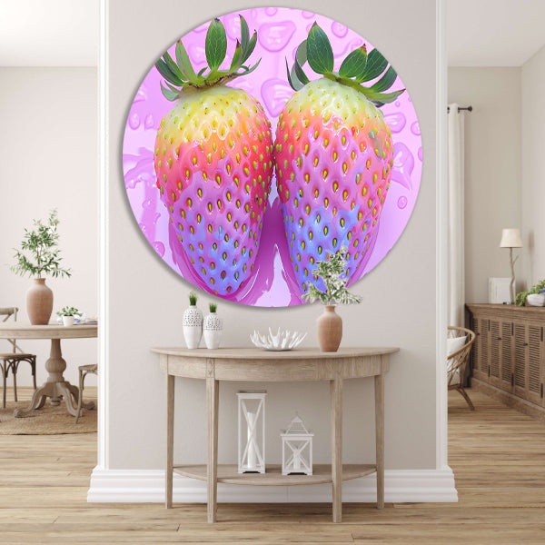 Abstract Aardbeien op Roze Achtergrond aluminium muurcirkel