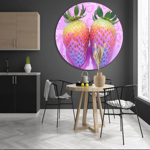 Abstract Aardbeien op Roze Achtergrond aluminium muurcirkel