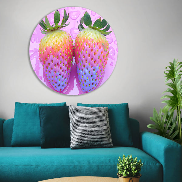 Abstract Aardbeien op Roze Achtergrond aluminium muurcirkel