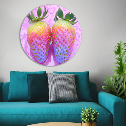Abstract Aardbeien op Roze Achtergrond aluminium muurcirkel