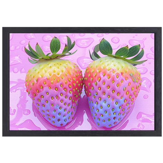 Abstract Aardbeien op Roze Achtergrond canvas met baklijst
