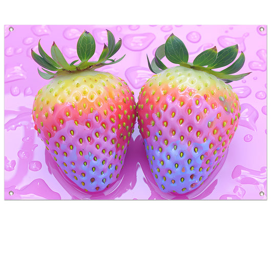 Abstract Aardbeien op Roze Achtergrond tuinposter