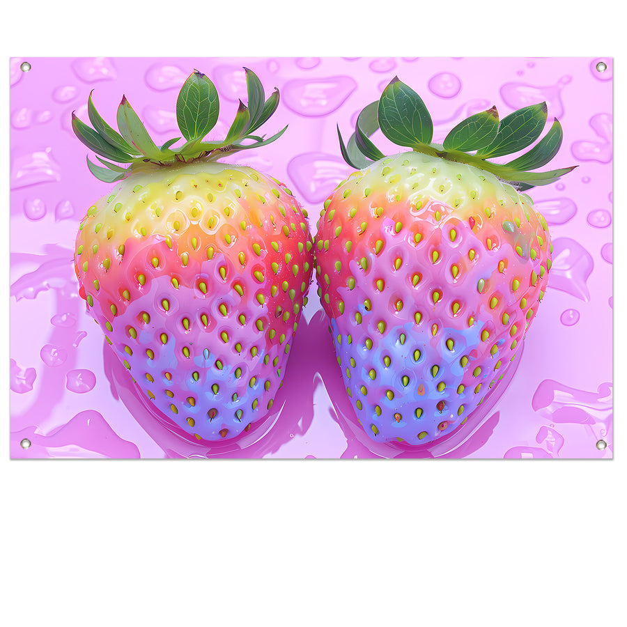 Abstract Aardbeien op Roze Achtergrond tuinposter