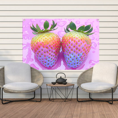 Abstract Aardbeien op Roze Achtergrond tuinposter