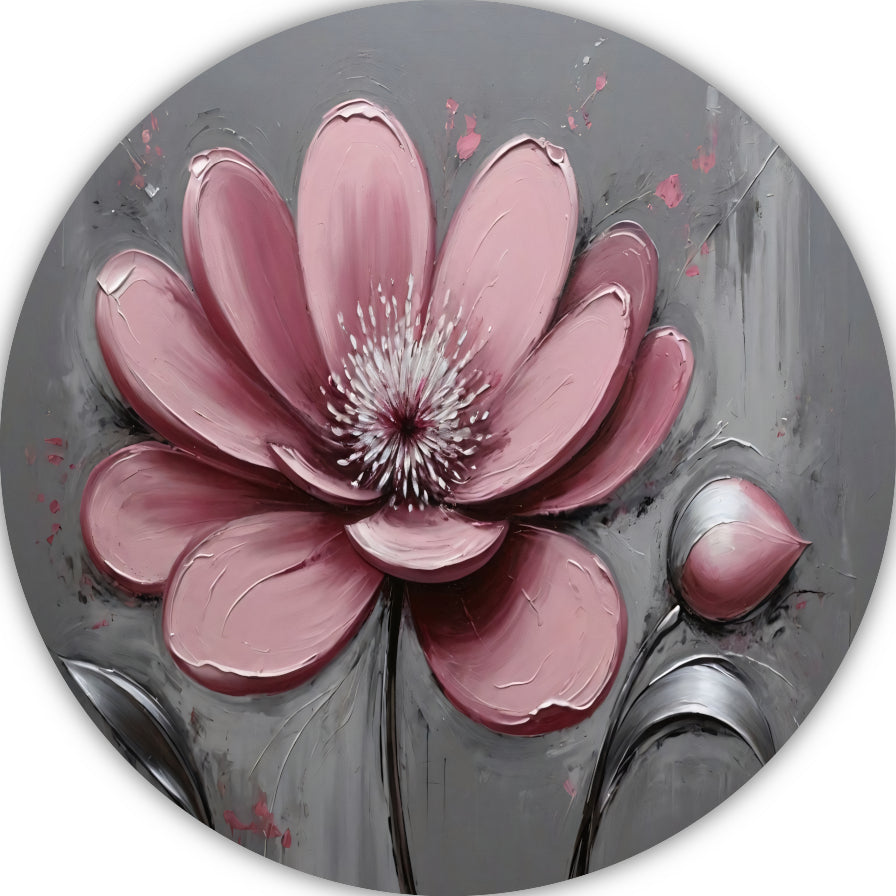 Impressionistische Bloem in Roze en Grijs forex muurcirkel