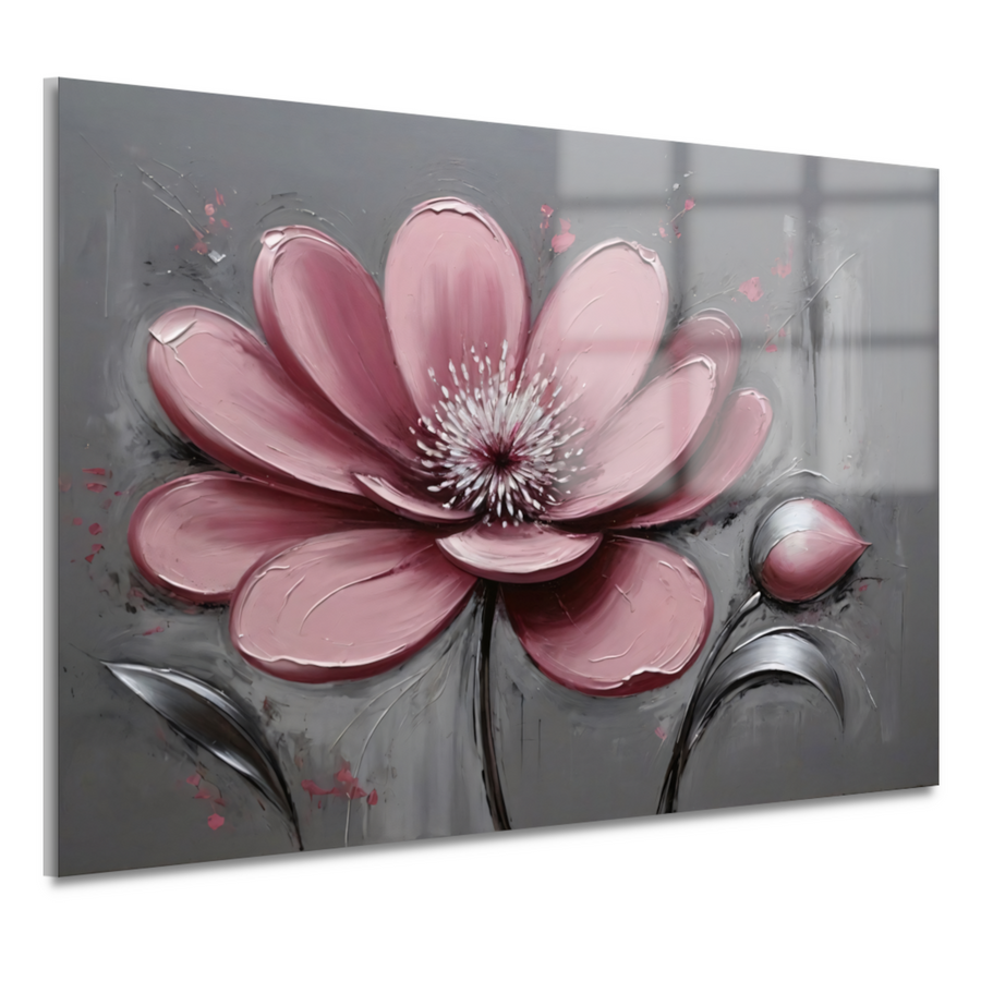 Impressionistische Bloem in Roze en Grijs acrylglas
