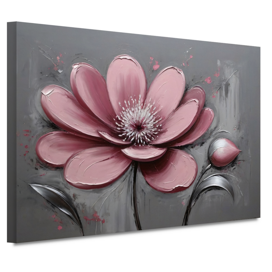 Impressionistische Bloem in Roze en Grijs canvas