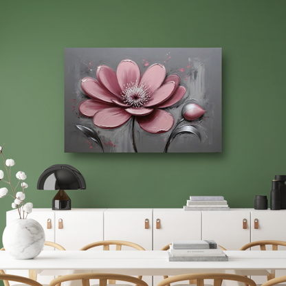 Impressionistische Bloem in Roze en Grijs canvas met baklijst