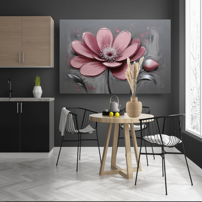 Impressionistische Bloem in Roze en Grijs canvas met baklijst