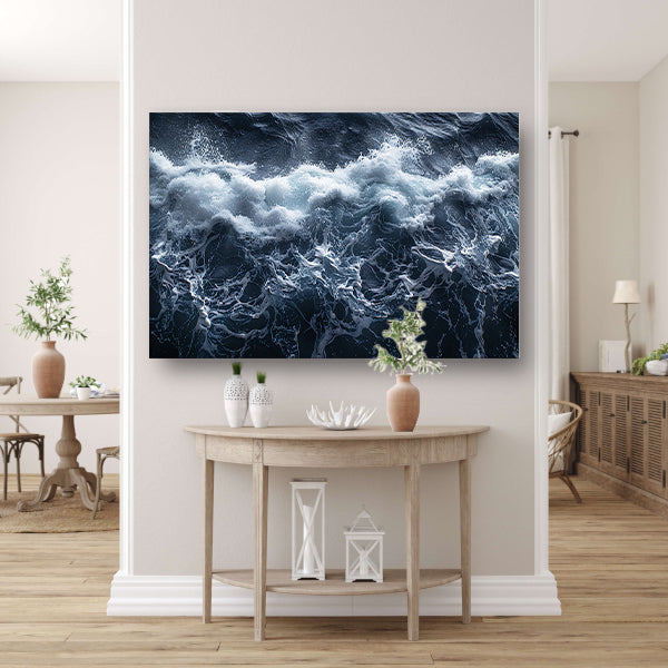 Impressionistische zeegolf canvas met baklijst