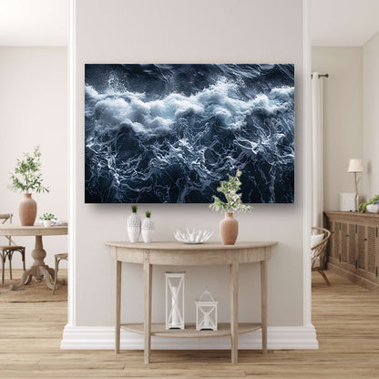 Impressionistische zeegolf canvas met baklijst