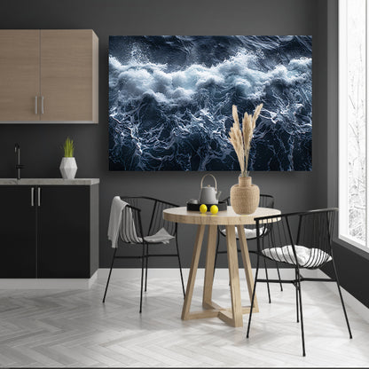 Impressionistische zeegolf canvas met baklijst