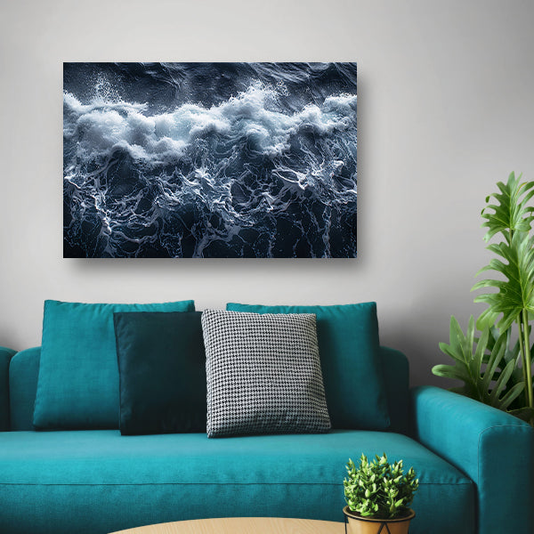 Impressionistische zeegolf canvas met baklijst