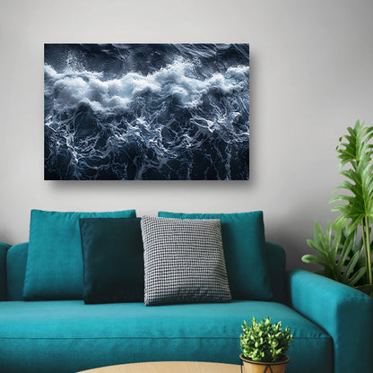 Impressionistische zeegolf canvas met baklijst