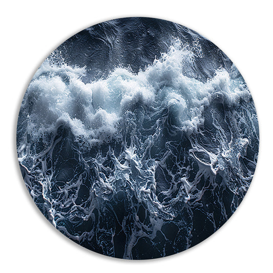 Impressionistische zeegolf aluminium muurcirkel