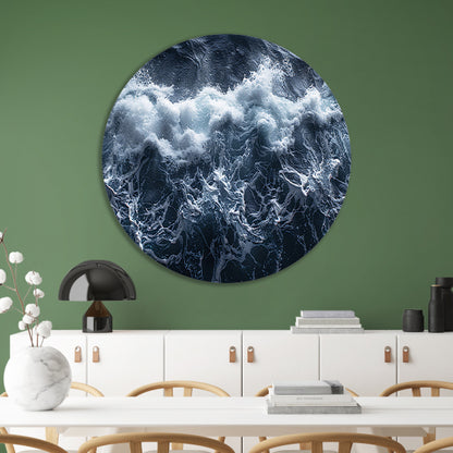 Impressionistische zeegolf aluminium muurcirkel