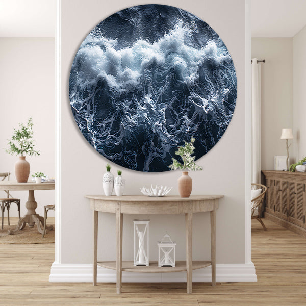 Impressionistische zeegolf aluminium muurcirkel