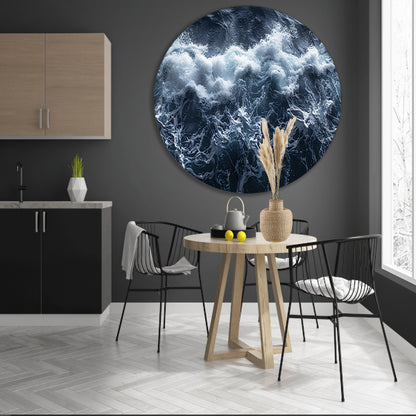 Impressionistische zeegolf aluminium muurcirkel