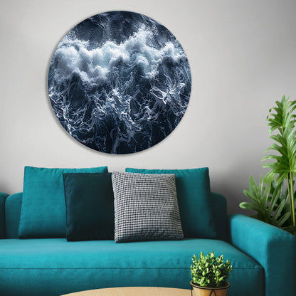 Impressionistische zeegolf aluminium muurcirkel