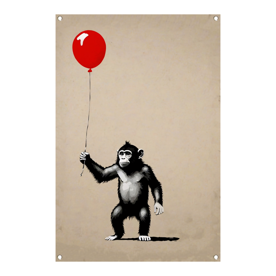 Jonge Aap met Rode Ballon tuinposter