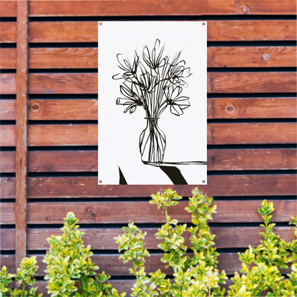 Abstracte bloemen in inkt op witte achtergrond tuinposter