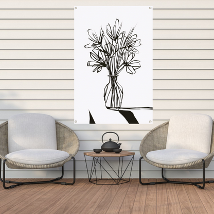 Abstracte bloemen in inkt op witte achtergrond tuinposter