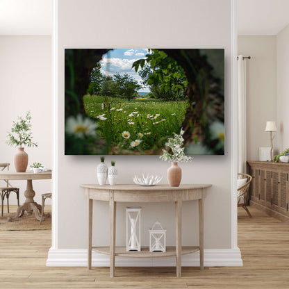 Natuurlijke opening naar bloemenveld canvas
