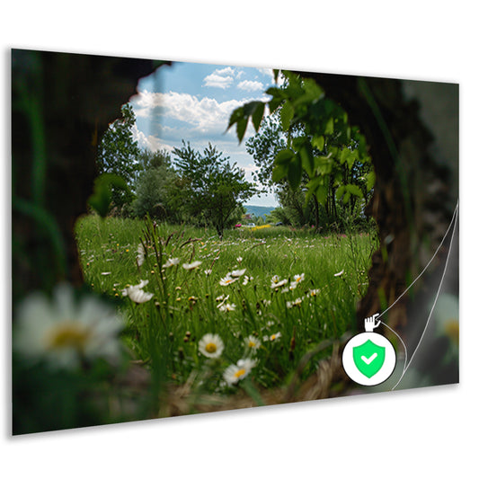 Natuurlijke opening naar bloemenveld poster