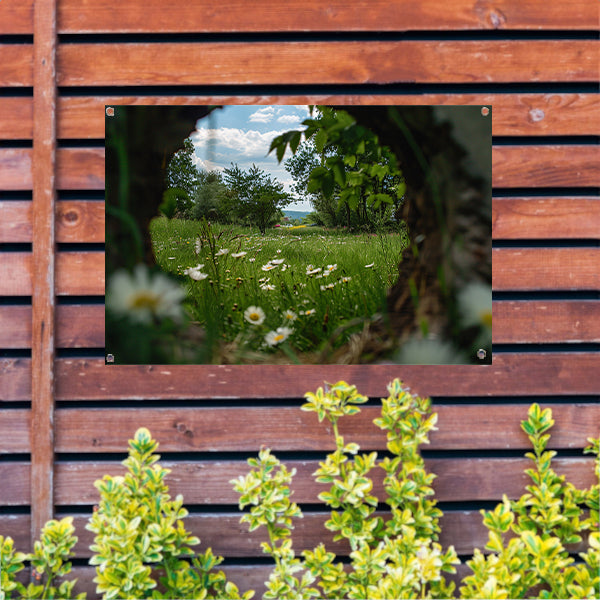Natuurlijke opening naar bloemenveld tuinposter