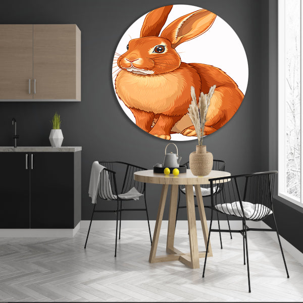 Prachtige illustratie van een konijn aluminium muurcirkel