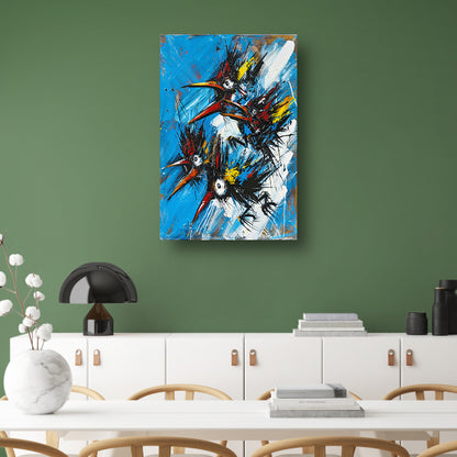 Abstracte Vogels in Kleurrijke Chaos canvas