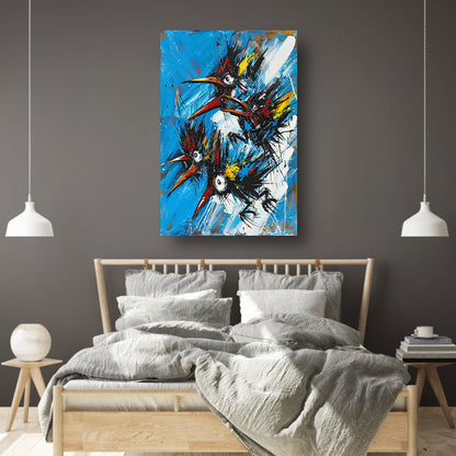 Abstracte Vogels in Kleurrijke Chaos canvas