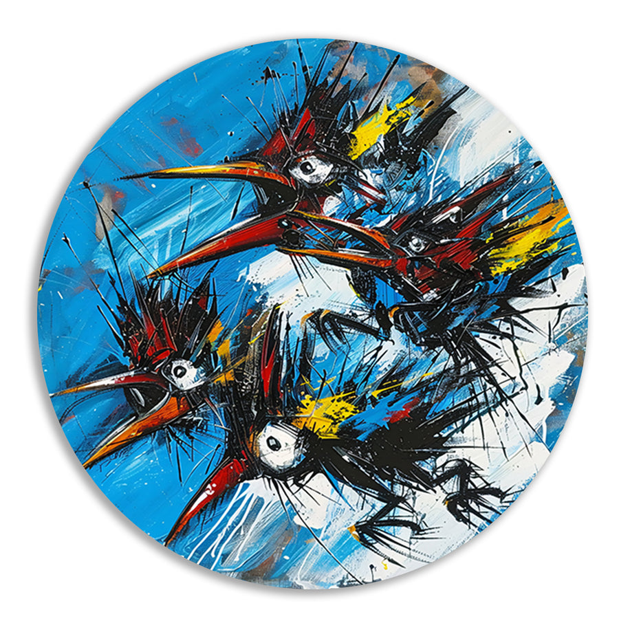 Abstracte Vogels in Kleurrijke Chaos forex muurcirkel