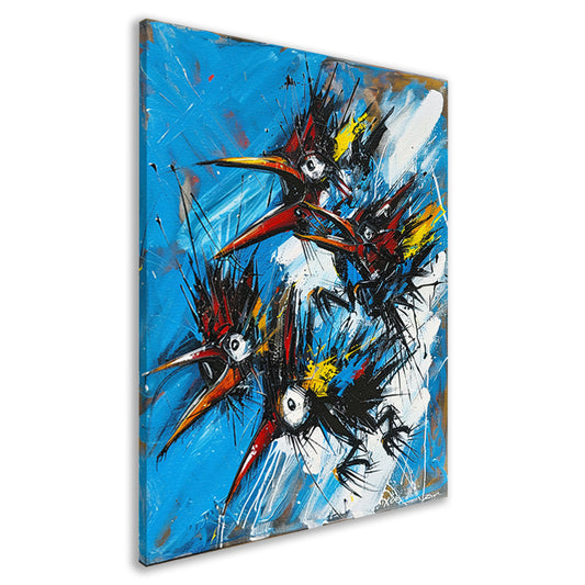 Abstracte Vogels in Kleurrijke Chaos canvas