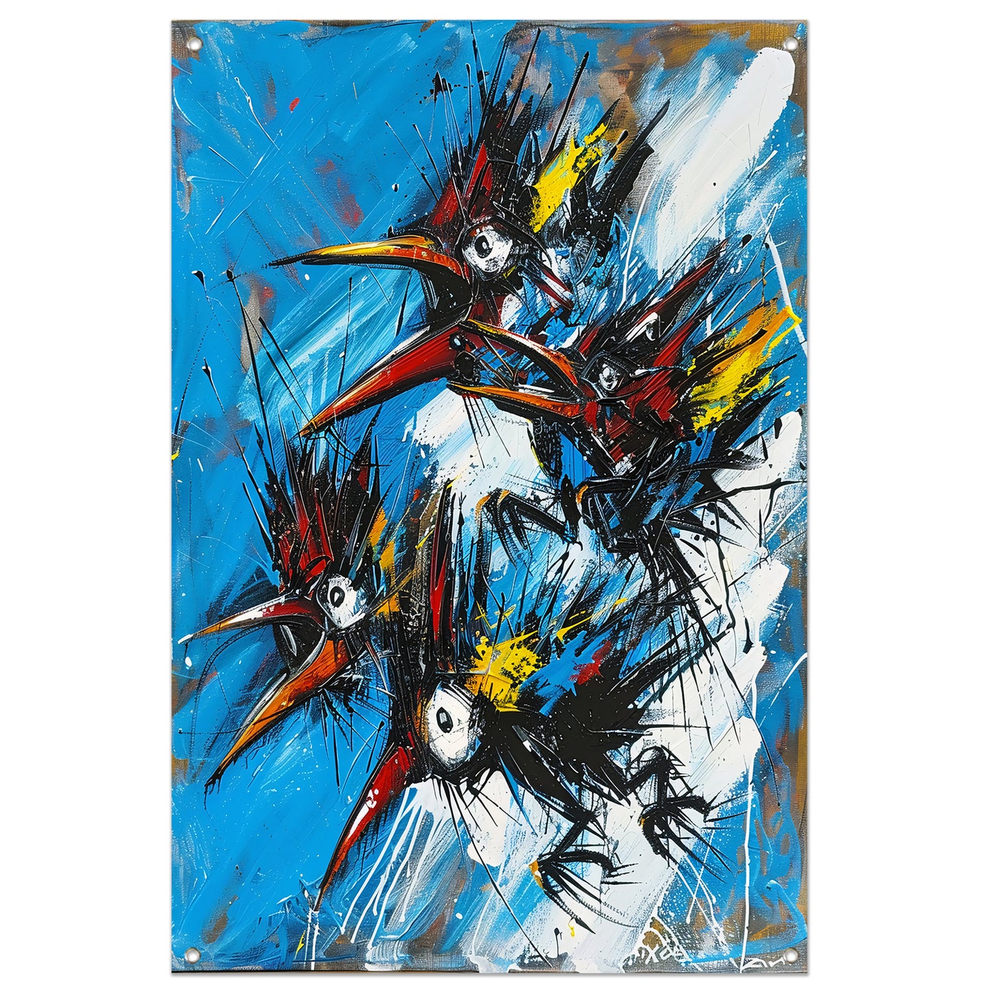 Abstracte Vogels in Kleurrijke Chaos tuinposter