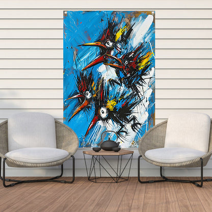 Abstracte Vogels in Kleurrijke Chaos tuinposter