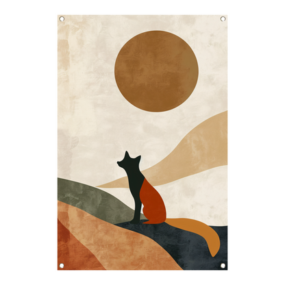 Gestileerde Vos tegen Abstracte Achtergrond in Sepia tuinposter