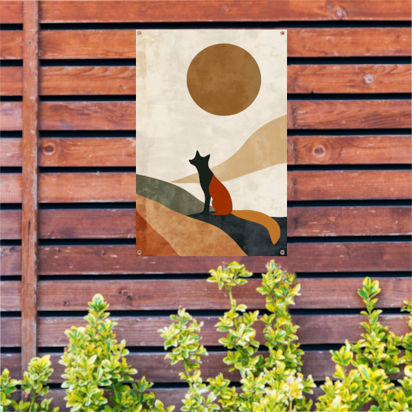 Gestileerde Vos tegen Abstracte Achtergrond in Sepia tuinposter