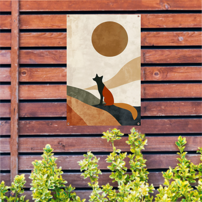 Gestileerde Vos tegen Abstracte Achtergrond in Sepia tuinposter