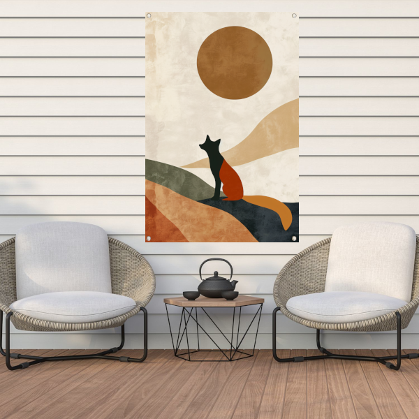 Gestileerde Vos tegen Abstracte Achtergrond in Sepia tuinposter