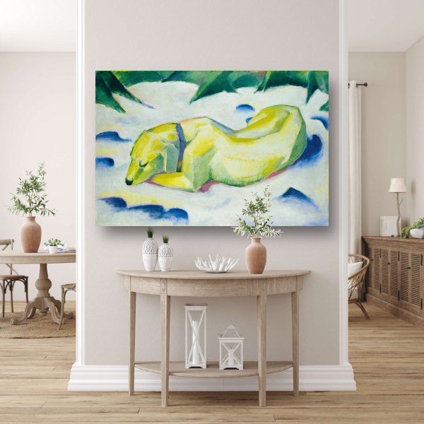 Liggende hond in de sneeuw - Franz Marc poster