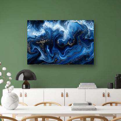 Abstract blauw en goud vloeibaar kunstwerk canvas