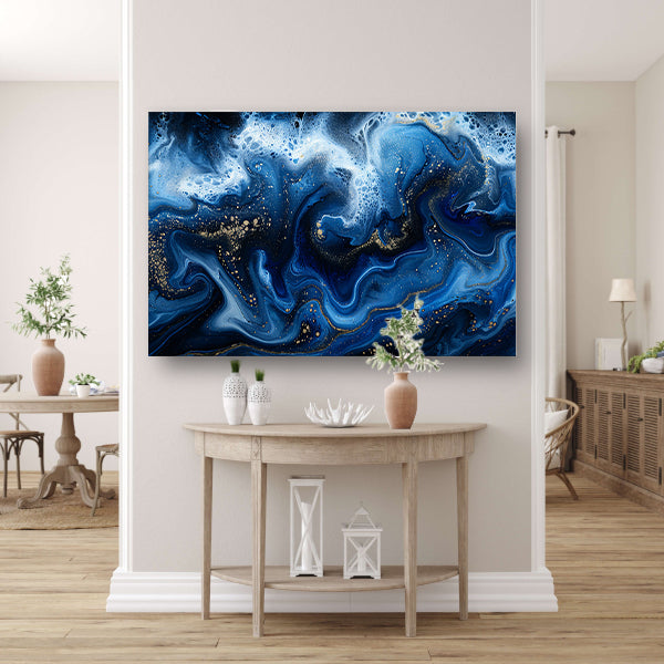 Abstract blauw en goud vloeibaar kunstwerk canvas
