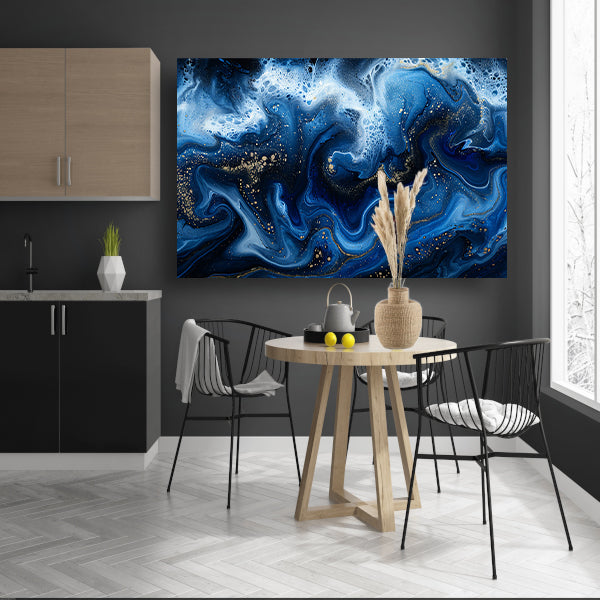 Abstract blauw en goud vloeibaar kunstwerk canvas