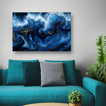Abstract blauw en goud vloeibaar kunstwerk canvas